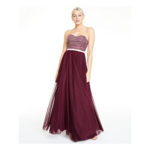 CITY STUDIO Womens Maroon Mesh Sleeveless Full-Length Prom Dress 15